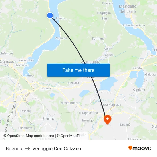 Brienno to Veduggio Con Colzano map