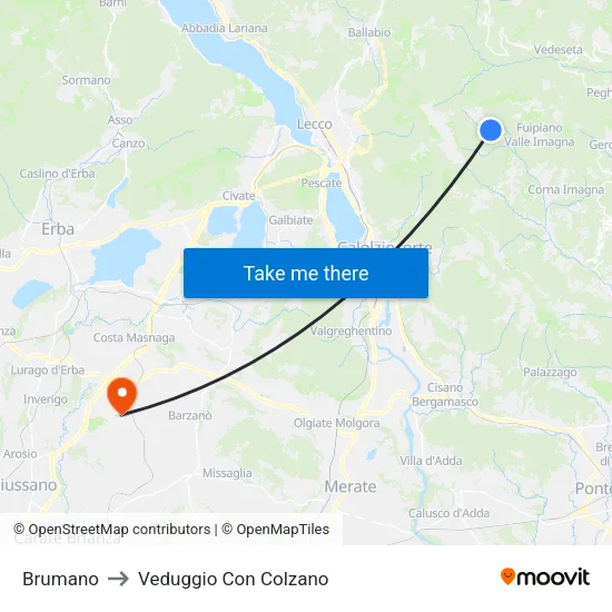 Brumano to Veduggio Con Colzano map