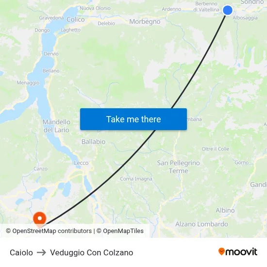 Caiolo to Veduggio con Colzano map