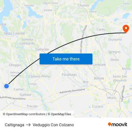 Caltignaga to Veduggio con Colzano map