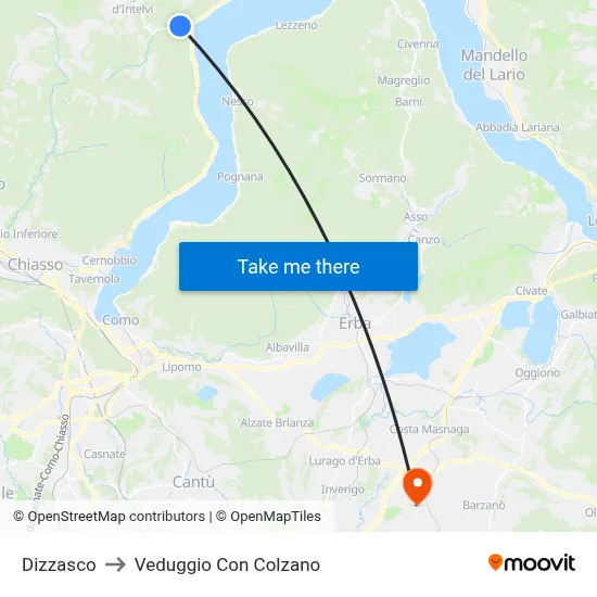 Dizzasco to Veduggio con Colzano map