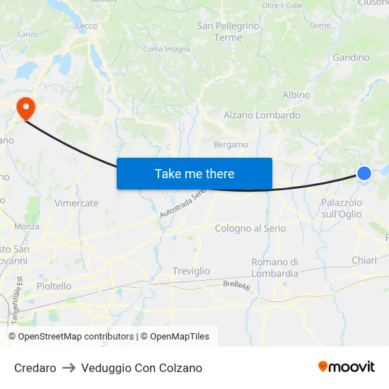 Credaro to Veduggio con Colzano map