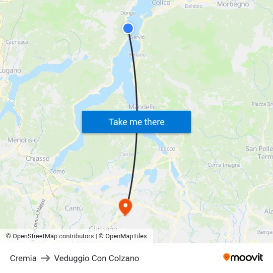 Cremia to Veduggio con Colzano map