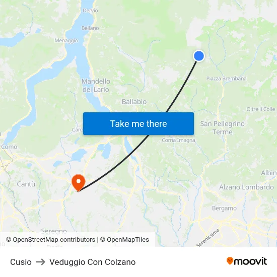 Cusio to Veduggio con Colzano map