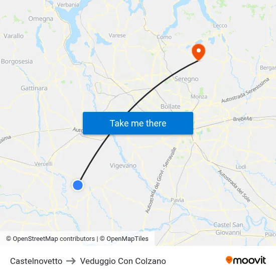 Castelnovetto to Veduggio Con Colzano map