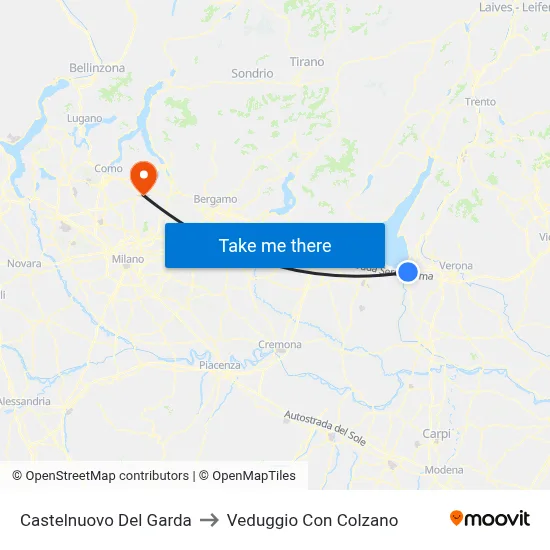 Castelnuovo Del Garda to Veduggio con Colzano map