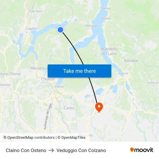 Claino con Osteno to Veduggio con Colzano map