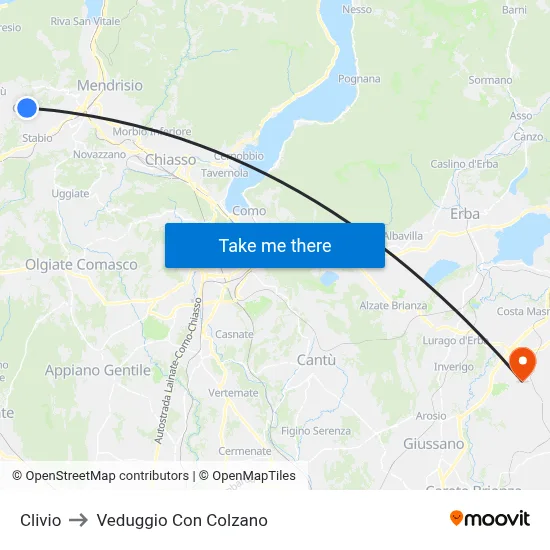 Clivio to Veduggio con Colzano map