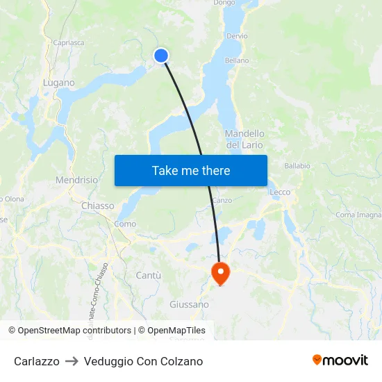 Carlazzo to Veduggio Con Colzano map