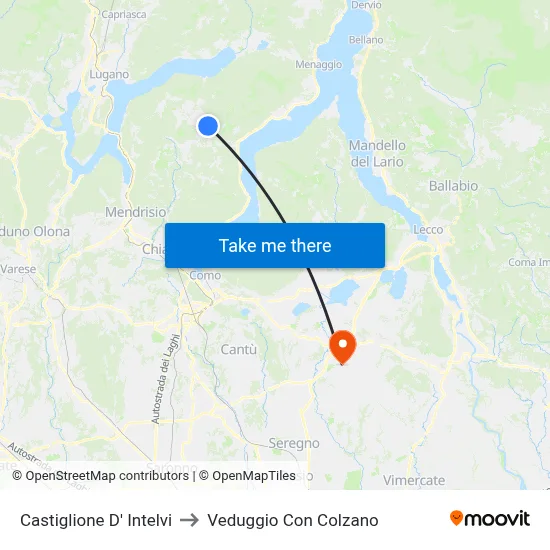Castiglione d'Intelvi to Veduggio con Colzano map