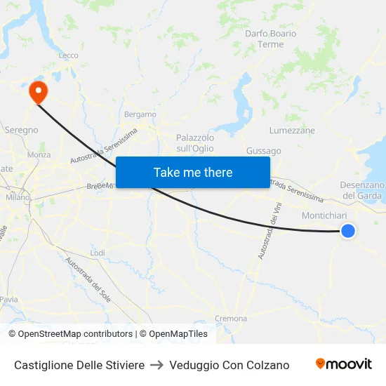 Castiglione Delle Stiviere to Veduggio Con Colzano map