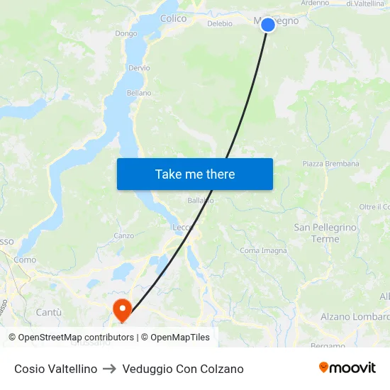 Cosio Valtellino to Veduggio con Colzano map
