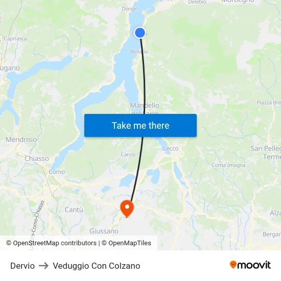 Dervio to Veduggio con Colzano map