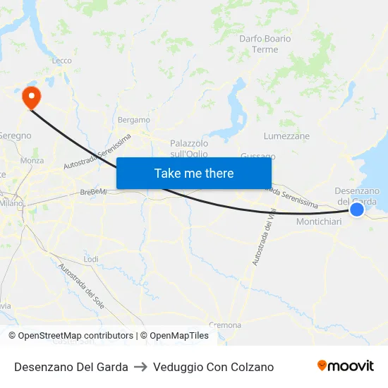 Desenzano del Garda to Veduggio con Colzano map