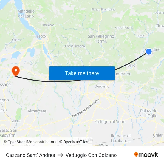 Cazzano Sant' Andrea to Veduggio Con Colzano map