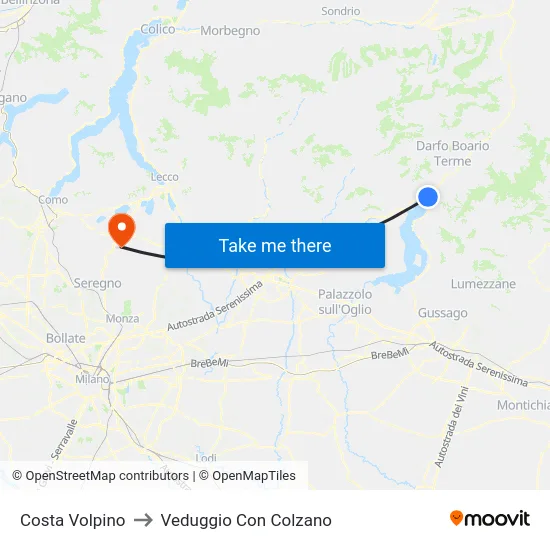 Costa Volpino to Veduggio Con Colzano map