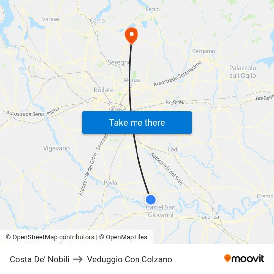Costa de' Nobili to Veduggio con Colzano map