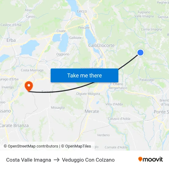 Costa Valle Imagna to Veduggio con Colzano map