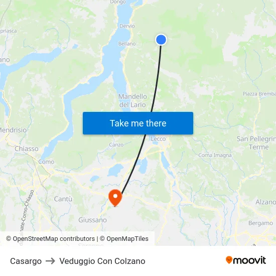 Casargo to Veduggio Con Colzano map