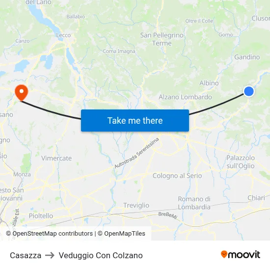 Casazza to Veduggio Con Colzano map