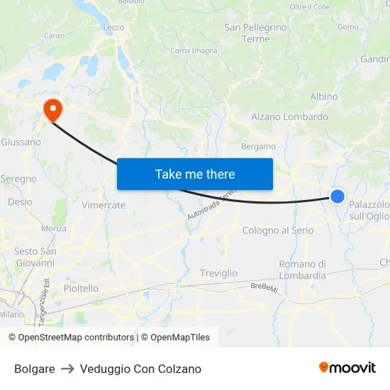 Bolgare to Veduggio Con Colzano map