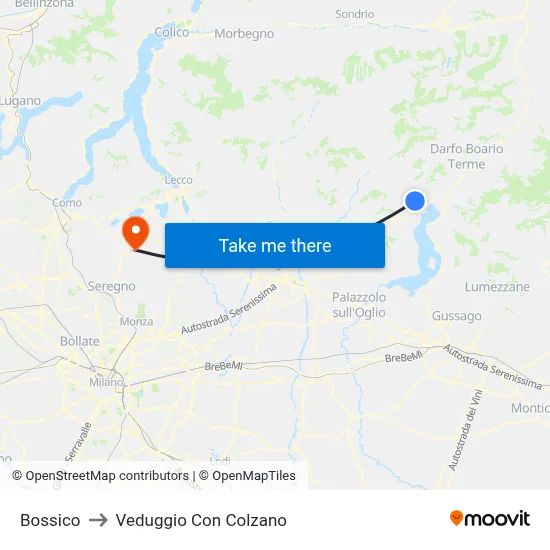 Bossico to Veduggio Con Colzano map