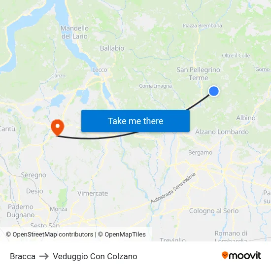 Bracca to Veduggio con Colzano map