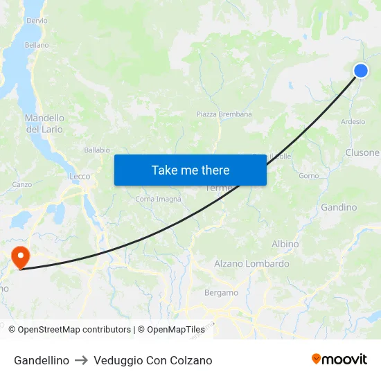Gandellino to Veduggio con Colzano map
