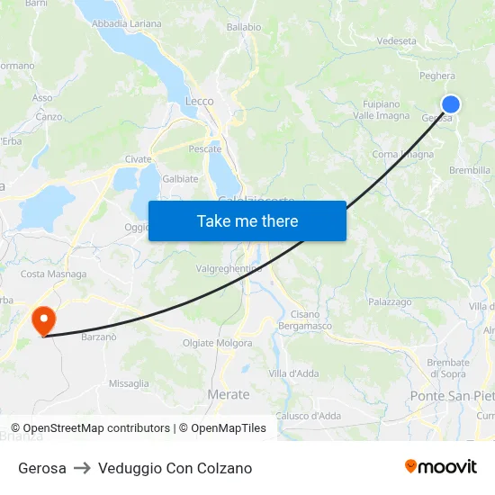 Gerosa to Veduggio con Colzano map