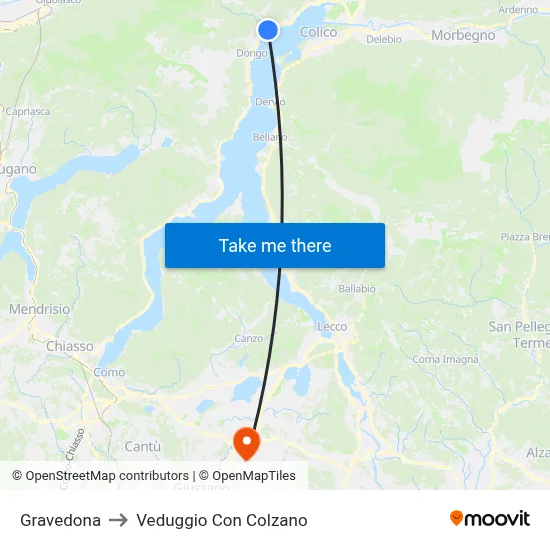 Gravedona to Veduggio con Colzano map