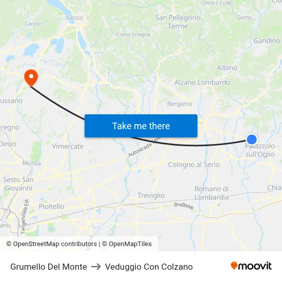 Grumello Del Monte to Veduggio con Colzano map