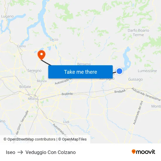 Iseo to Veduggio con Colzano map
