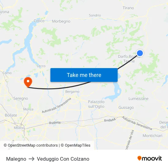 Malegno to Veduggio con Colzano map