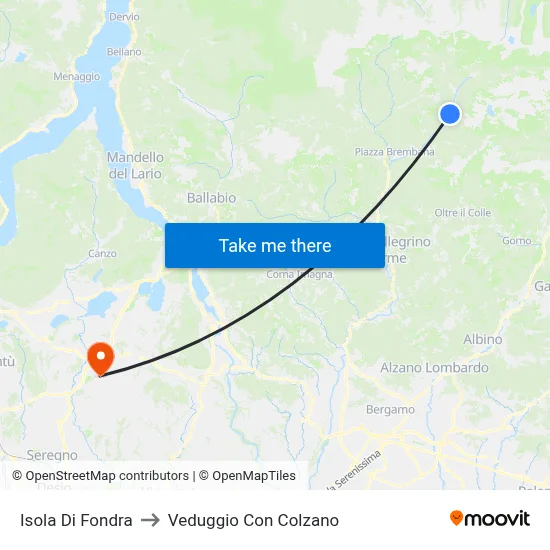 Isola Di Fondra to Veduggio con Colzano map