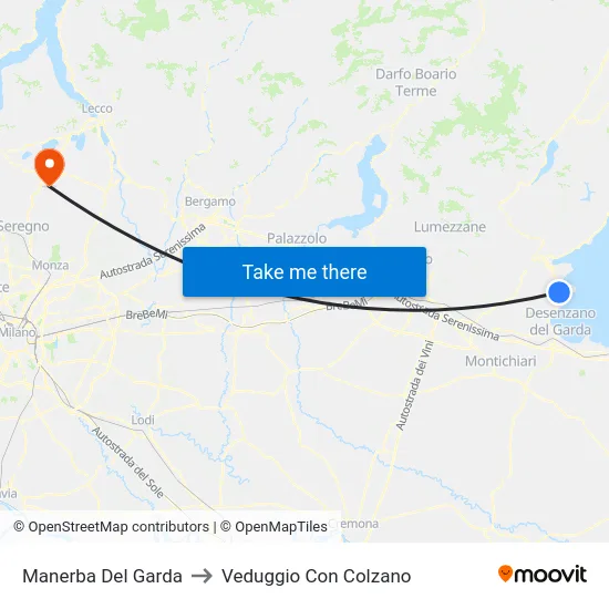 Manerba Del Garda to Veduggio Con Colzano map