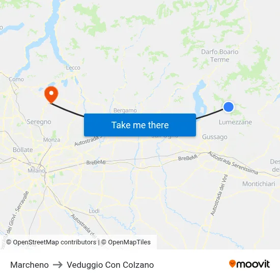 Marcheno to Veduggio con Colzano map