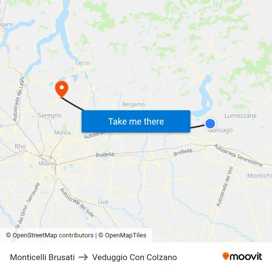 Monticelli Brusati to Veduggio con Colzano map