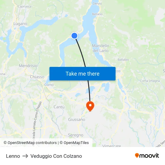 Lenno to Veduggio Con Colzano map