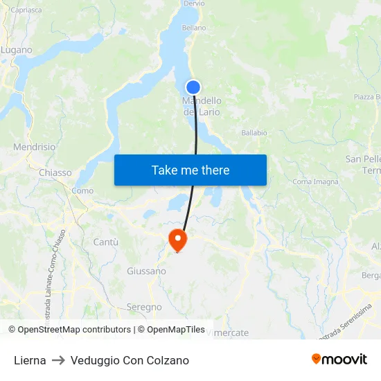 Lierna to Veduggio Con Colzano map