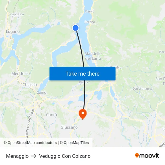 Menaggio to Veduggio Con Colzano map