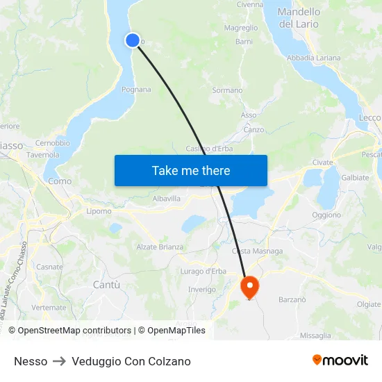 Nesso to Veduggio Con Colzano map