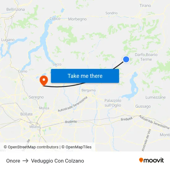 Onore to Veduggio Con Colzano map