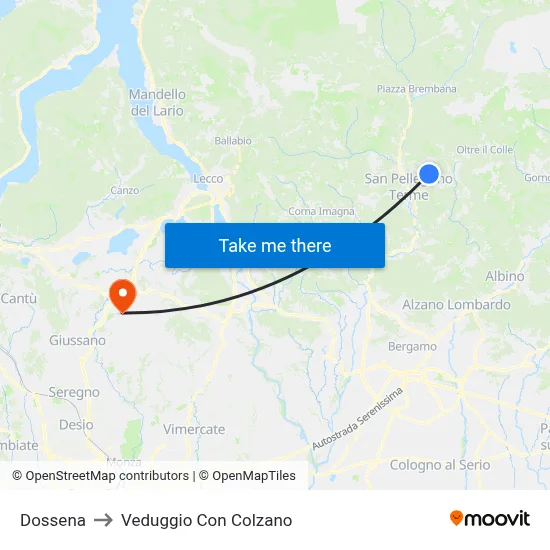 Dossena to Veduggio con Colzano map