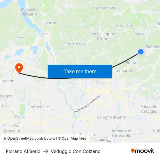 Fiorano al Serio to Veduggio con Colzano map