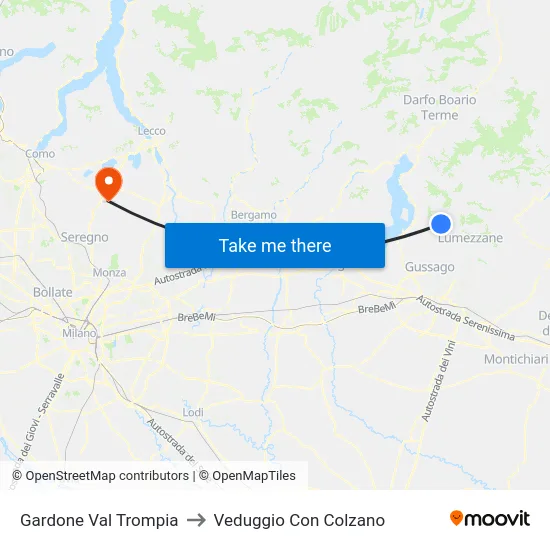 Gardone Val Trompia to Veduggio Con Colzano map