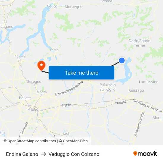 Endine Gaiano to Veduggio Con Colzano map