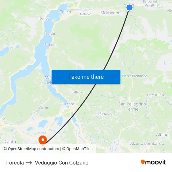 Forcola to Veduggio con Colzano map