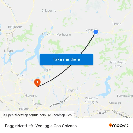 Poggiridenti to Veduggio Con Colzano map