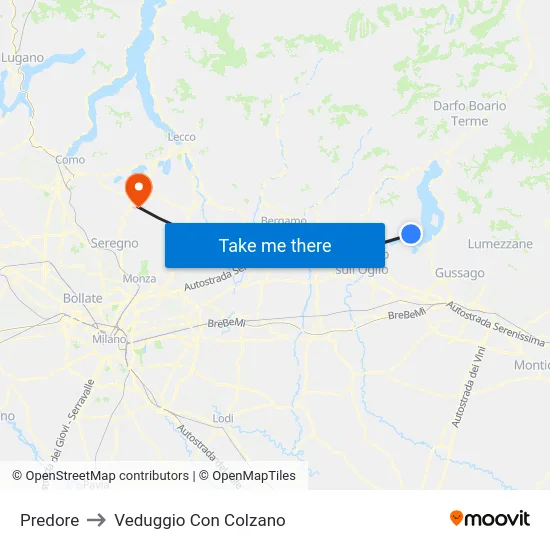 Predore to Veduggio Con Colzano map