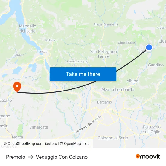 Premolo to Veduggio Con Colzano map